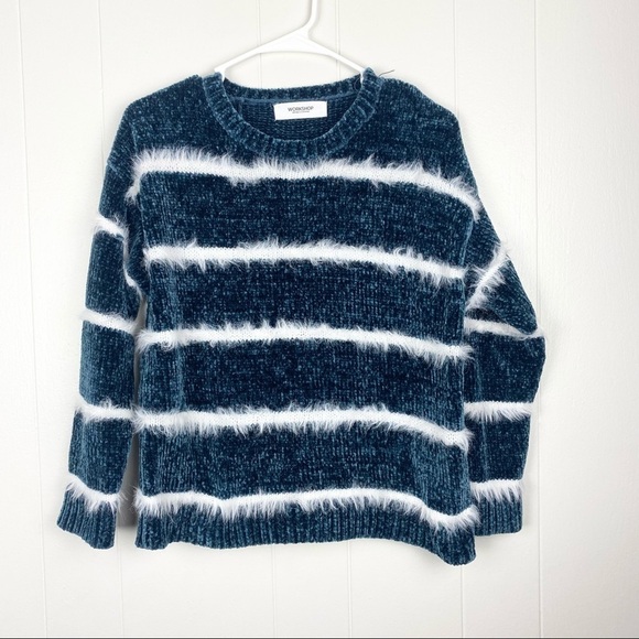Workshop | Blue and White Striped Chenille Sweater - Picture 1 of 5